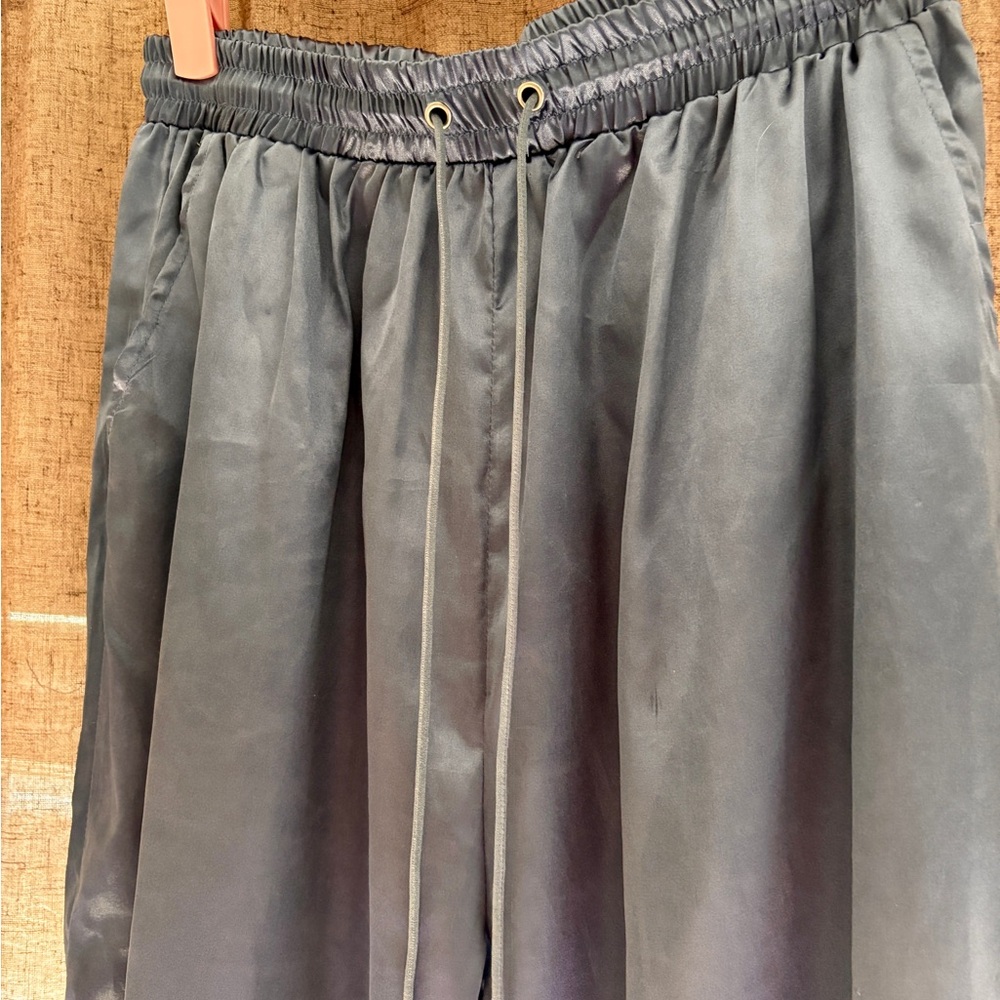 Blue Satin Drawstring Joggers